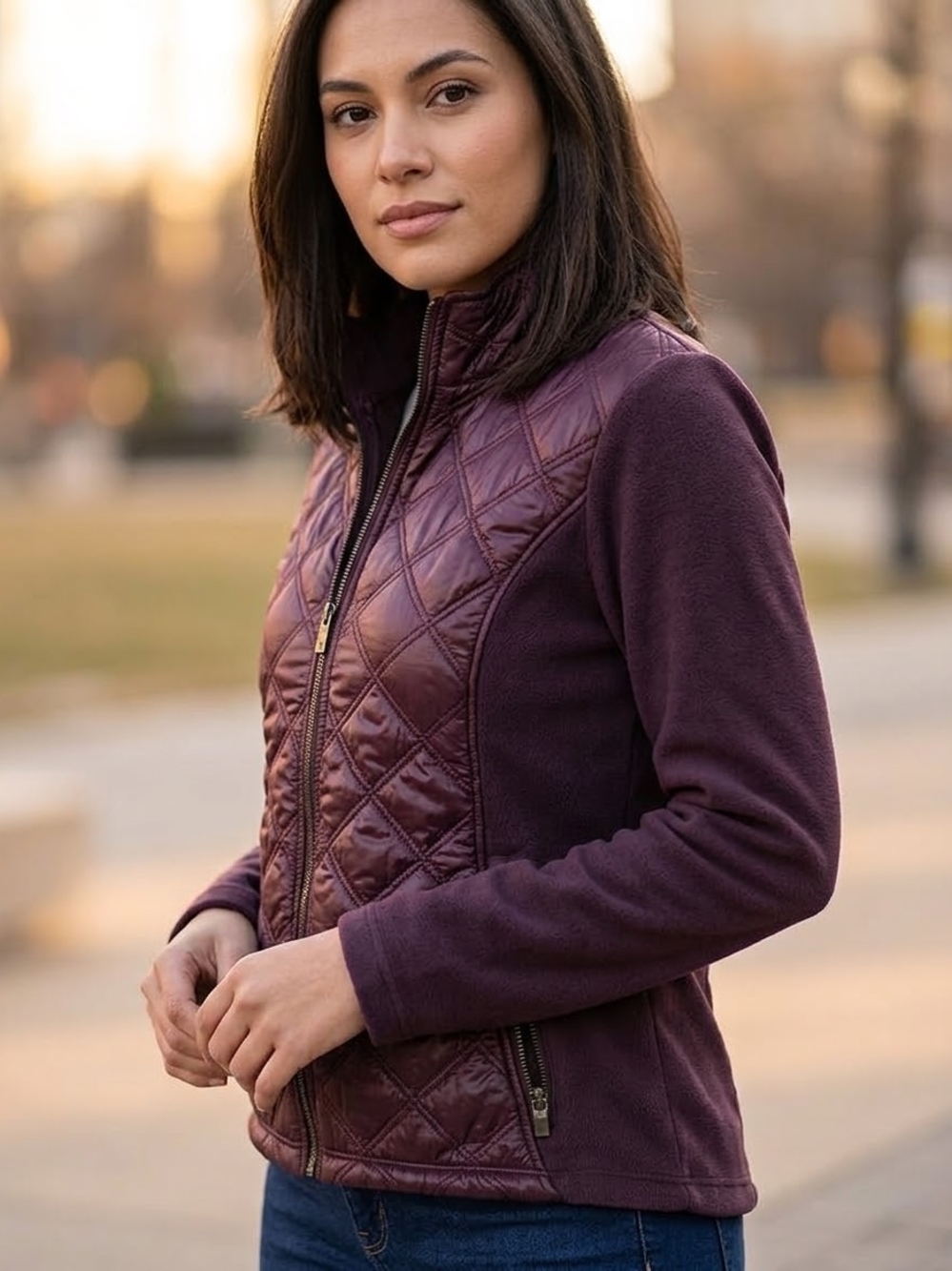 😍Athleta Women's Quilted Hooded Jacket in Purple Size Large L